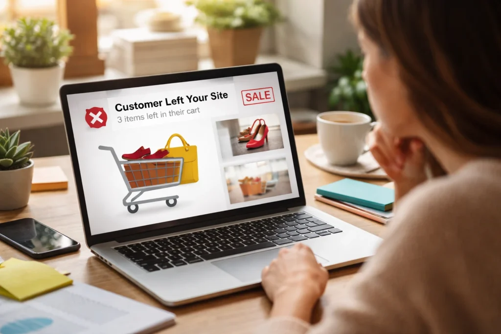 Abandoned cart reminder on laptop screen