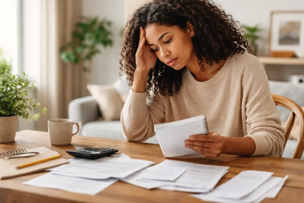 Business owner reviewing reports and checking mistakes