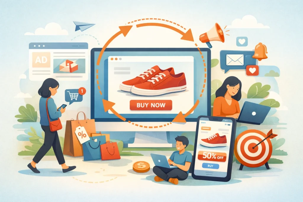 Remarketing concept with online shopping devices