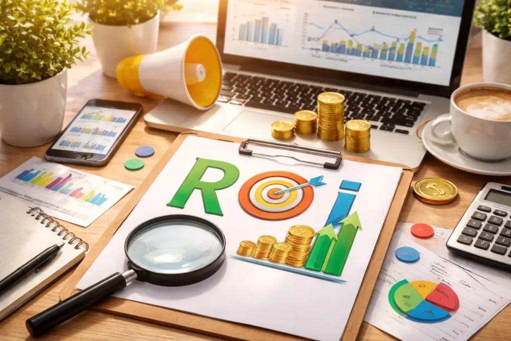 Paid advertising ROI performance analysis workspace