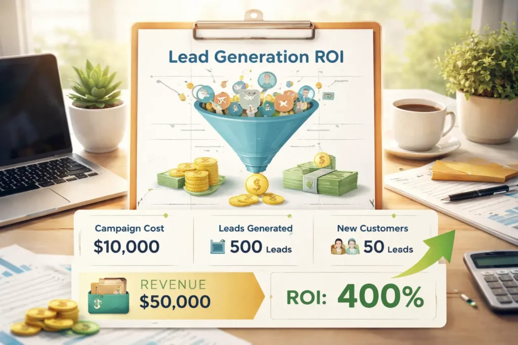 Lead generation ROI results on desk