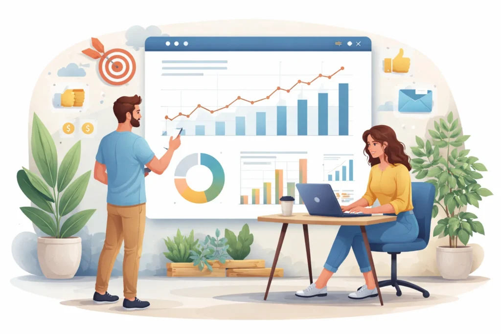 Marketing team analyzing website performance data