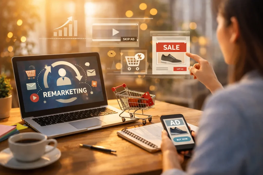 Digital remarketing concept on multiple devices