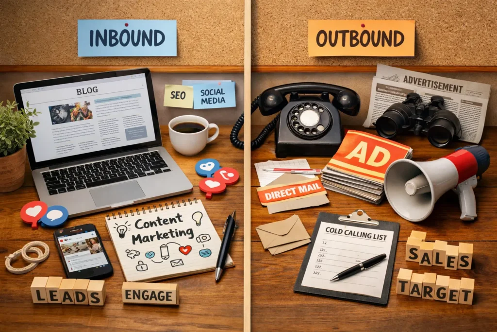 Inbound vs outbound marketing desk comparison