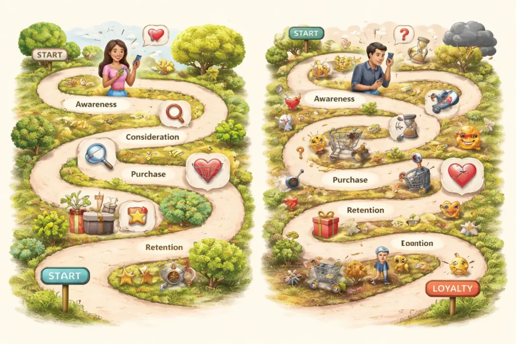 Smooth vs Frustrated Customer Journey Paths