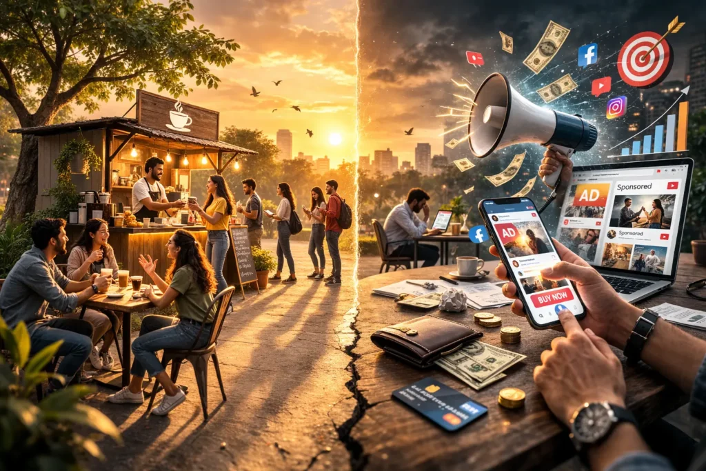 Organic growth versus paid marketing contrast.