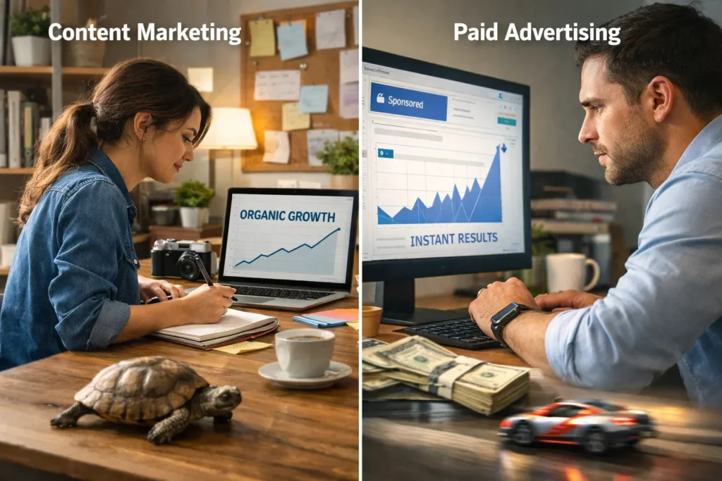 Content marketing vs paid advertising speed