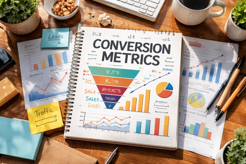 Website analytics dashboard showing conversion funnel
