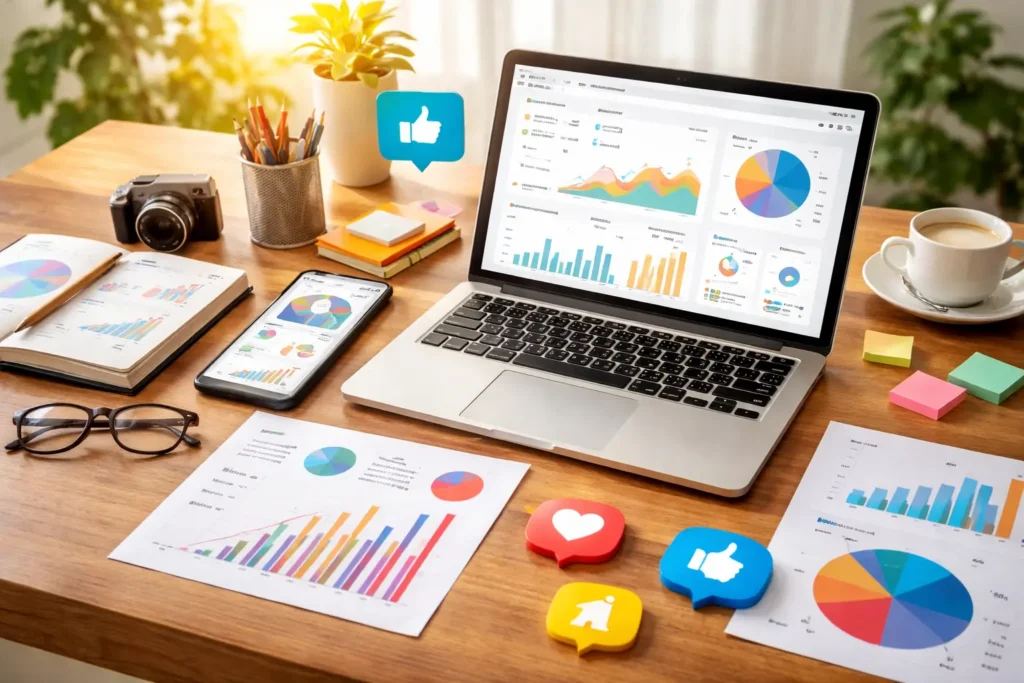 Social media analytics workspace with charts