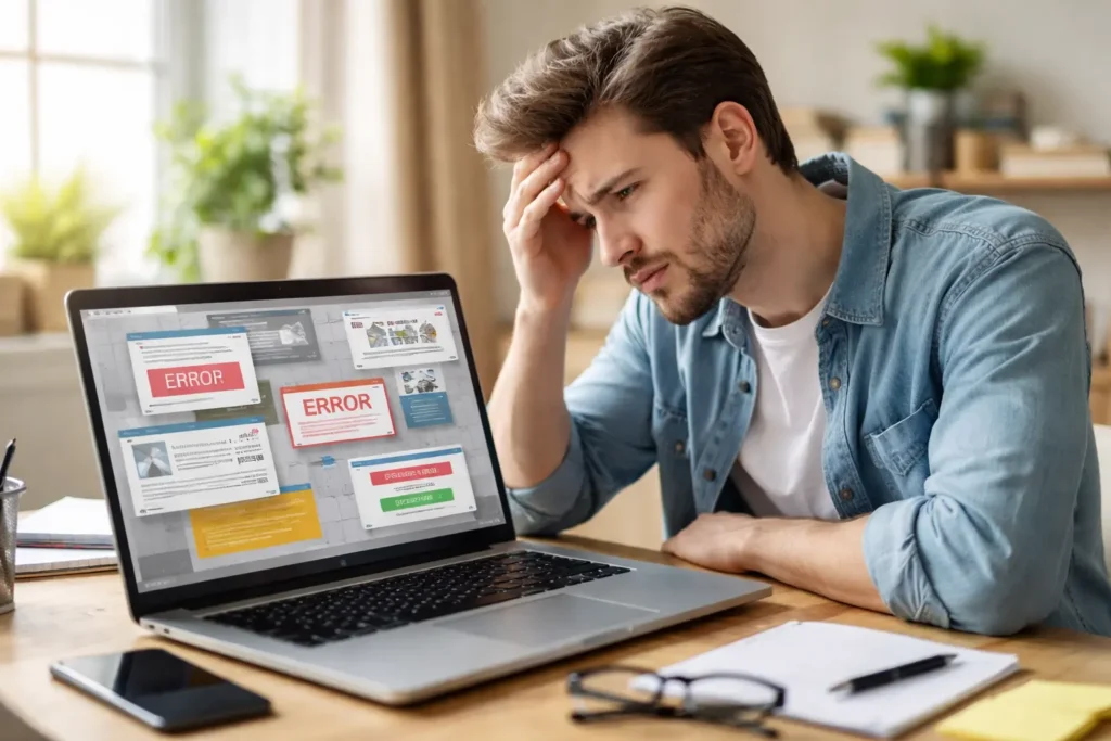 Frustrated user facing cluttered website interface