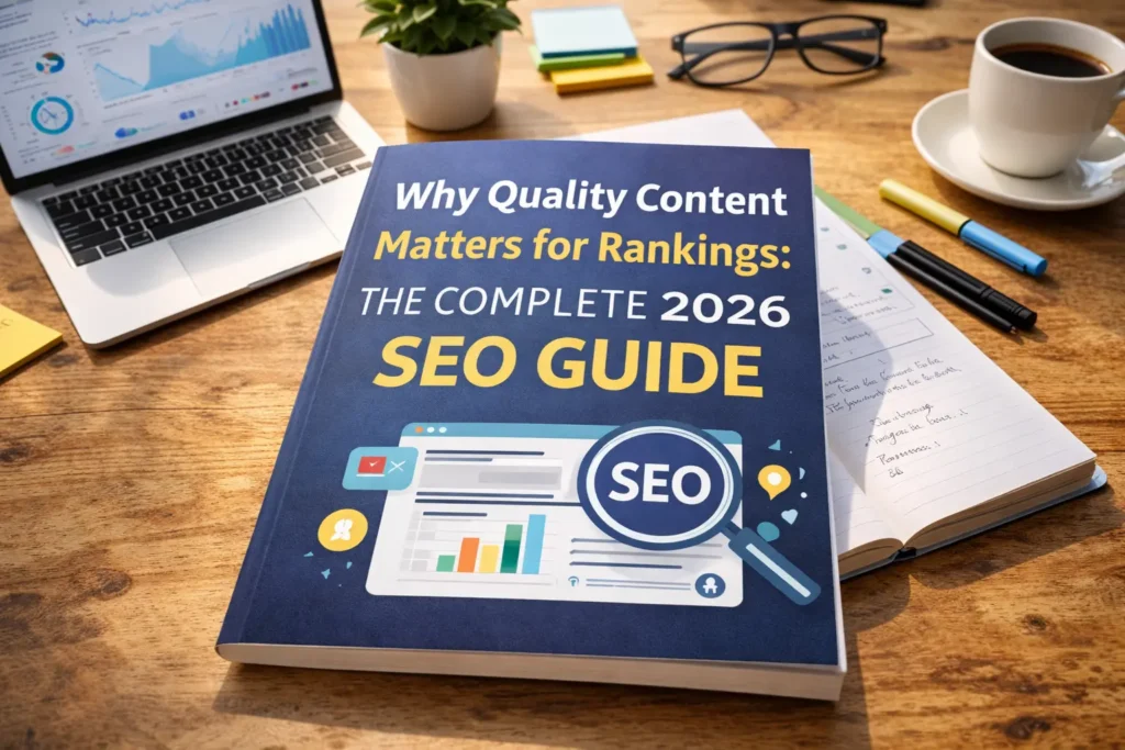 2026 SEO guide on wooden desk