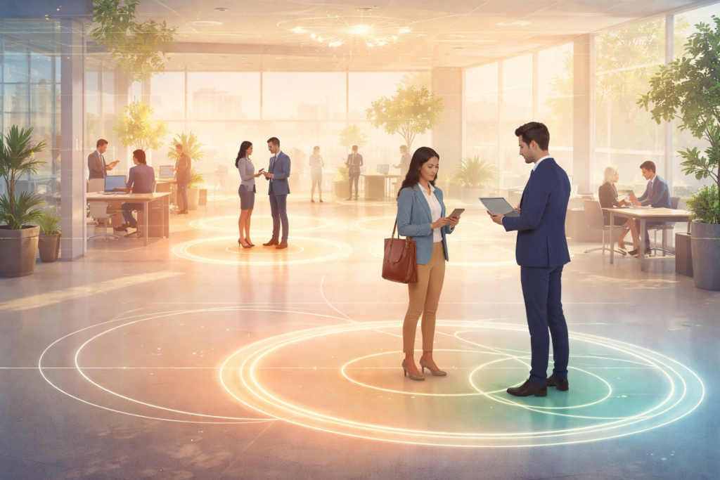 "Illustration showing a business location and factors influencing proximity in local search."