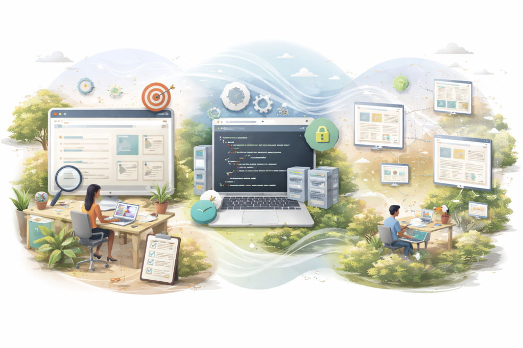 Visual overview of the three main types of SEO and how they work.