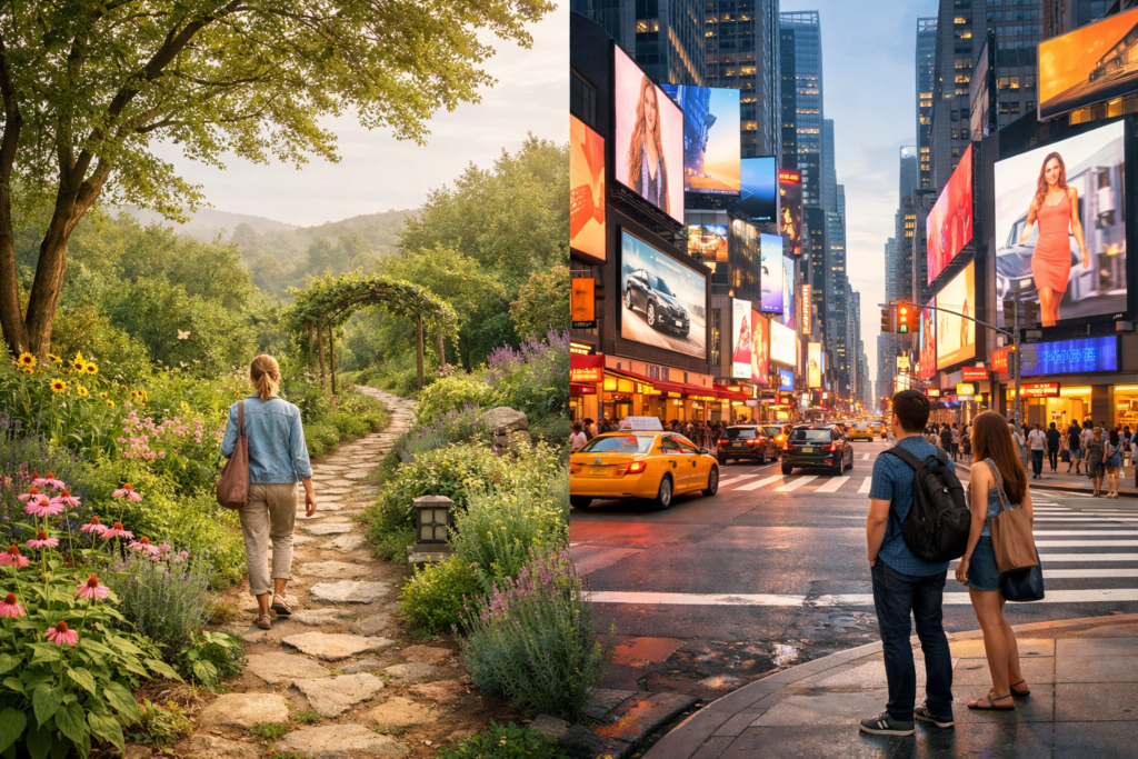 Illustration comparing SEO and paid advertising strategies for website growth.