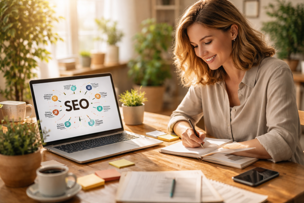 Illustration showing the challenges and learning process of SEO.