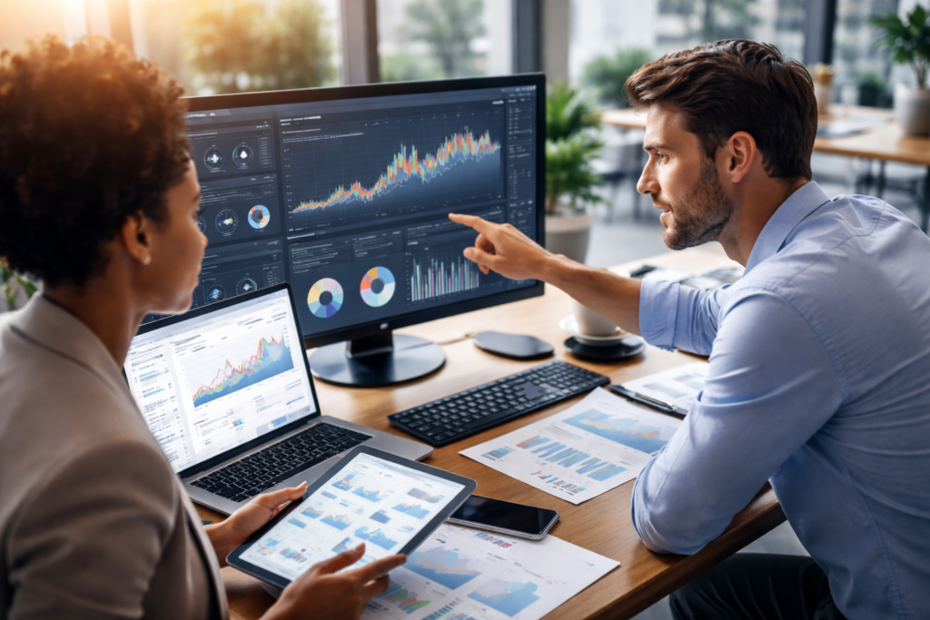 Two professionals analyzing performance data dashboards
Is this conversation helpful so far?
