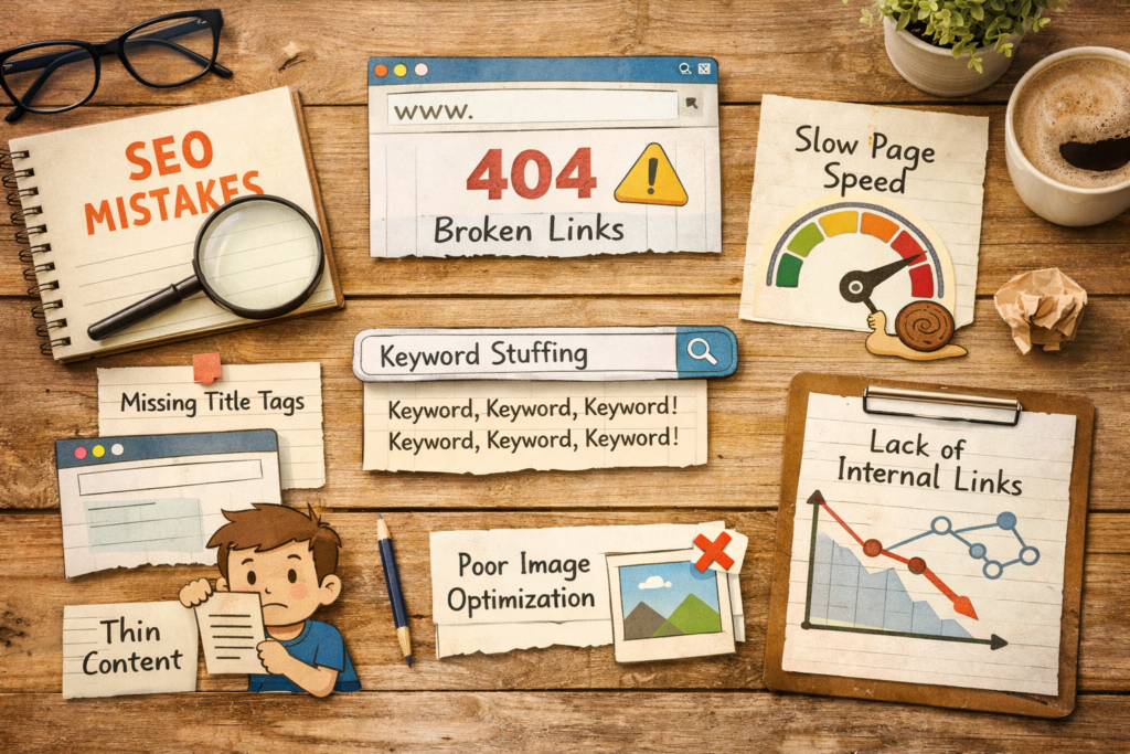 Infographic of typical on-page SEO errors.