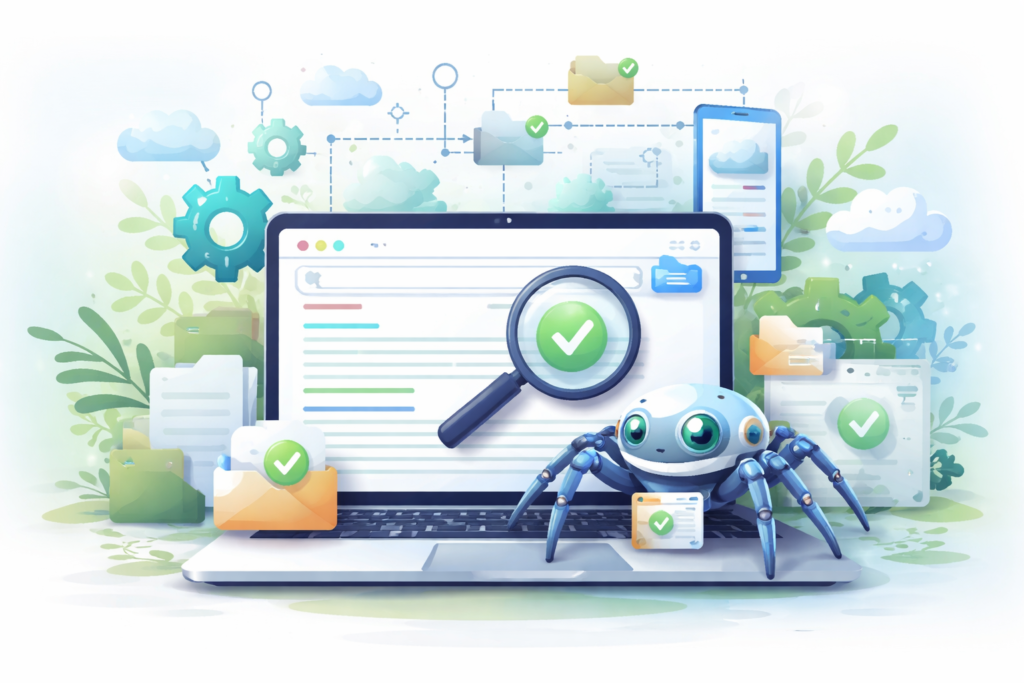 Website crawl analysis on laptop dashboard
