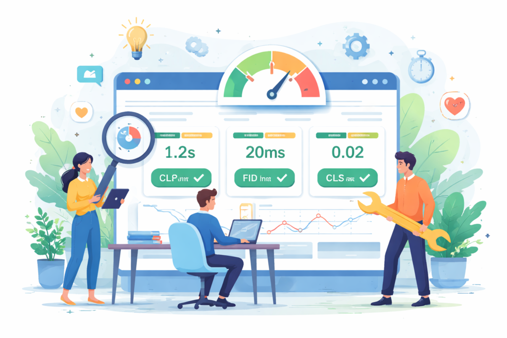 Website performance metrics on laptop screen
