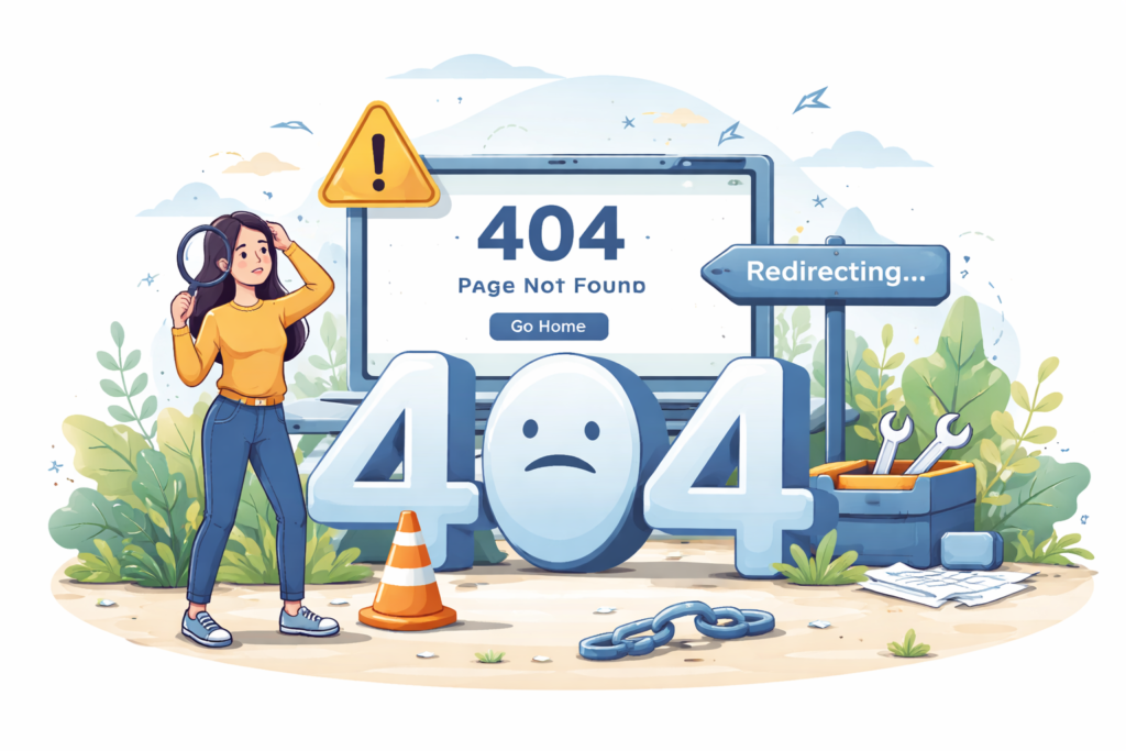 404 error page with redirect tools
