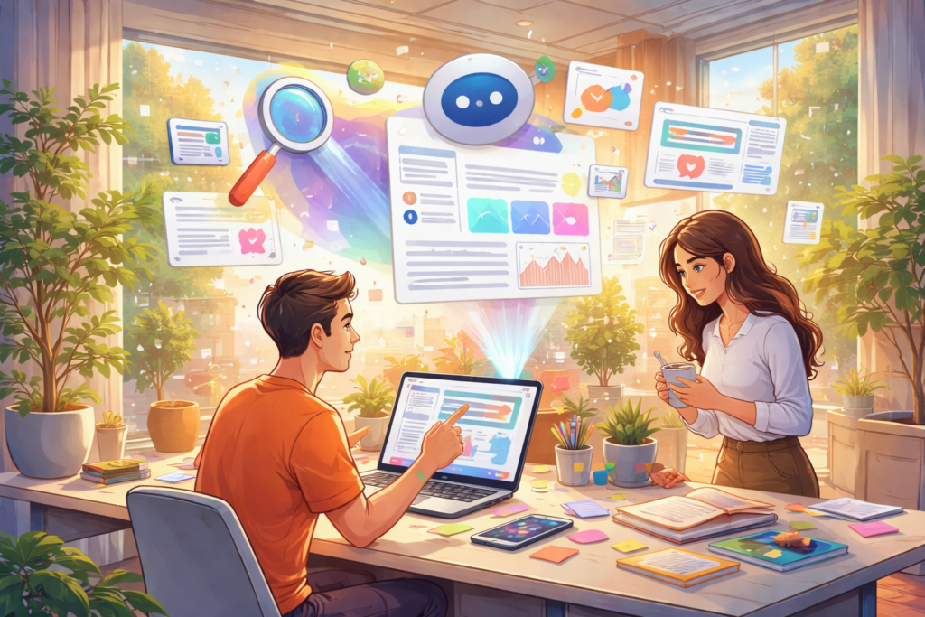 AI search interface analyzing website content organically