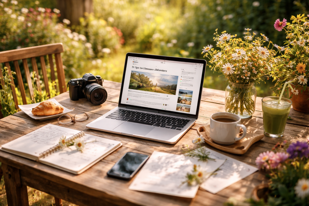 Natural content creation workspace outdoors