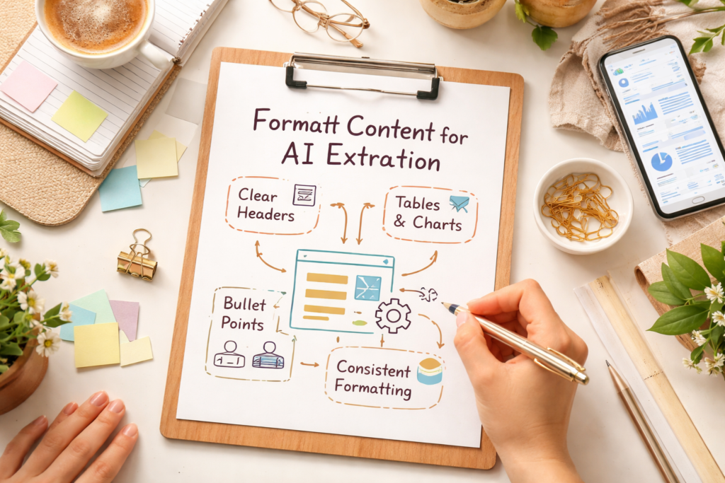 Workspace clipboard showing AI content formatting plan