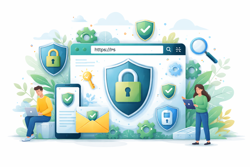 Secure browser with padlock and shield