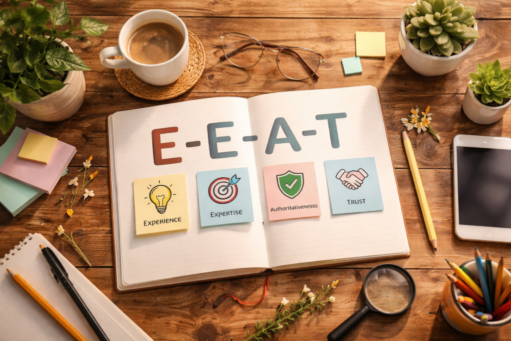 Workspace illustrating trust, expertise, and authority