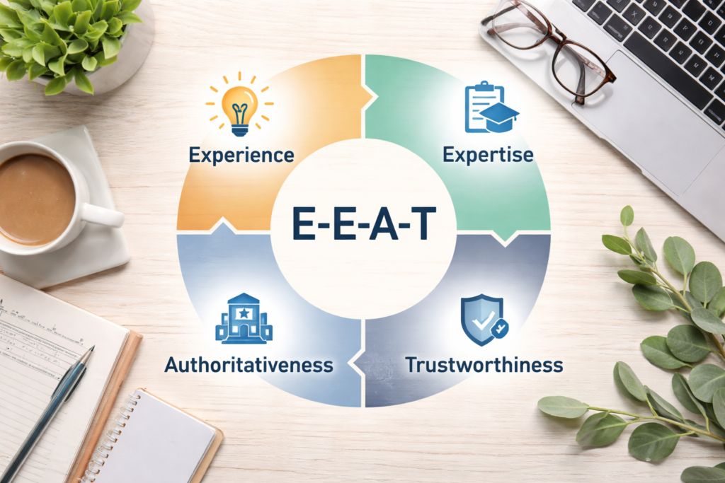 E-E-A-T SEO concept circular infographic