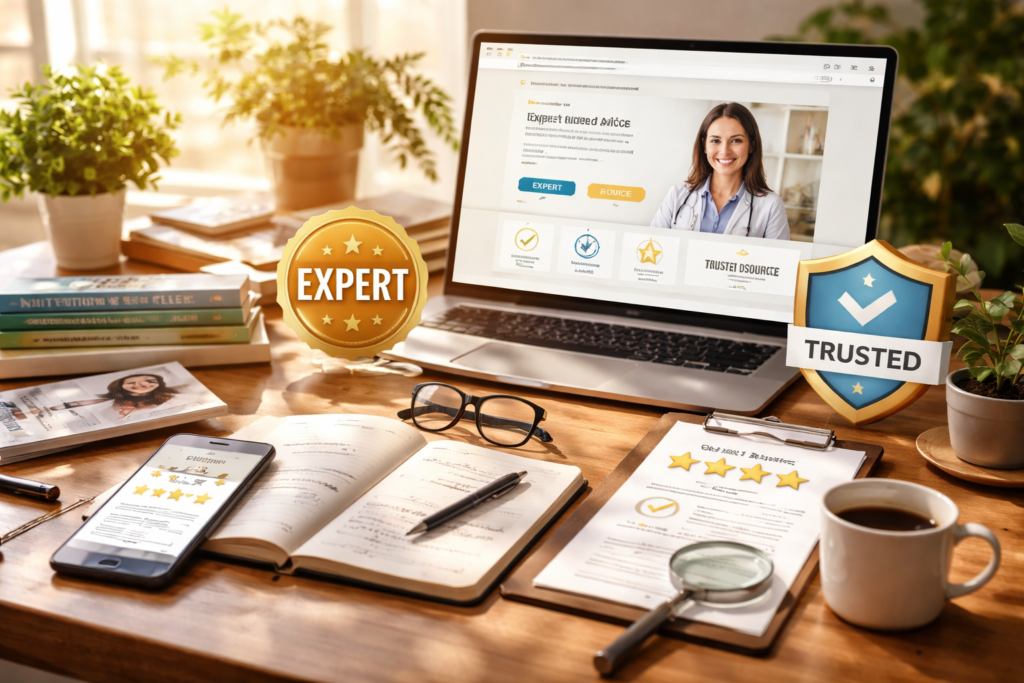 Expert website with trust credibility signals