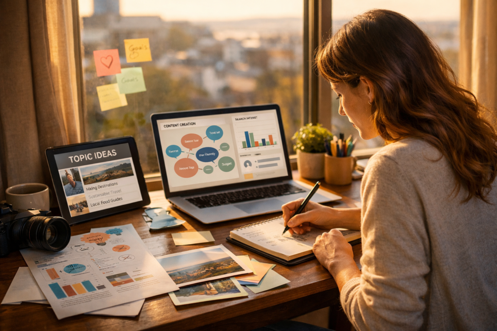 Content strategist planning focused digital topics