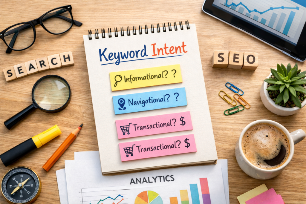 Keyword intent concept with SEO tools