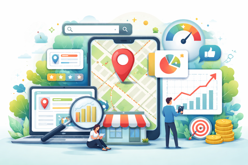 Local SEO performance metrics dashboard visual