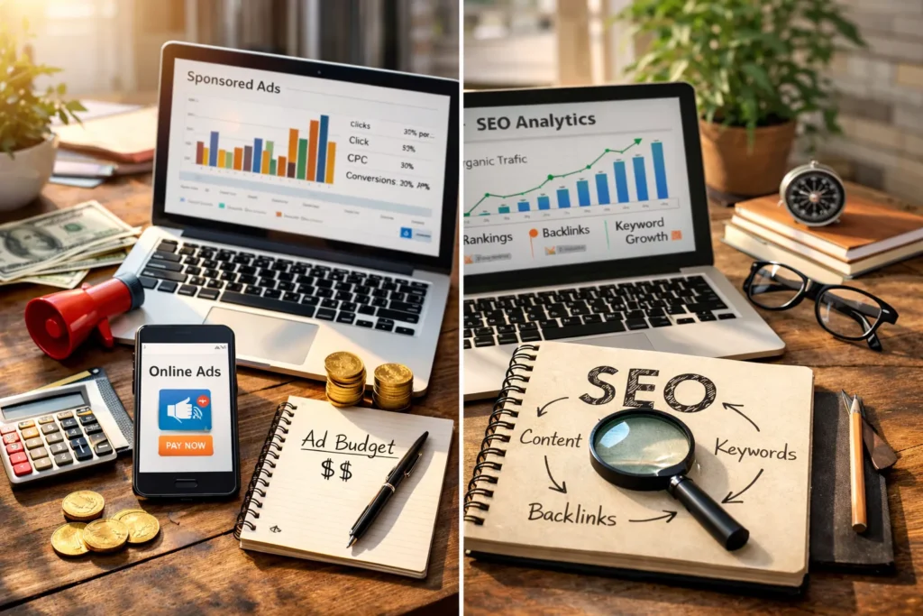 Paid ads and SEO workspace comparison