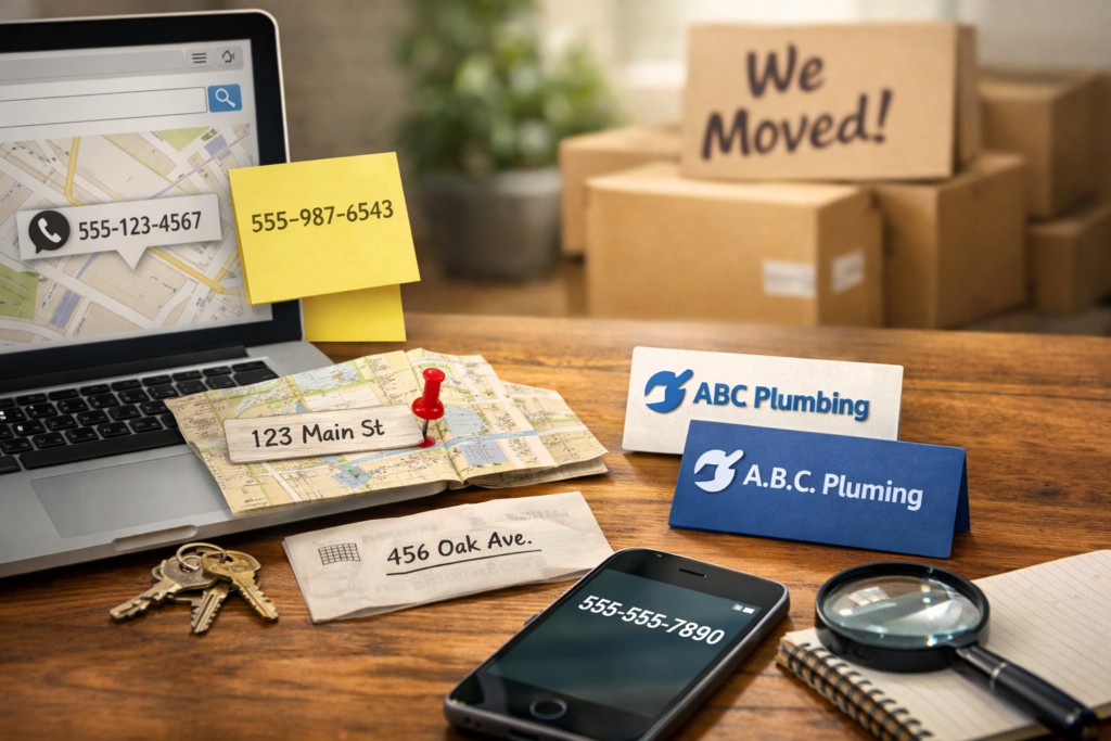 "Inconsistent business name, address, and phone number affecting local SEO."