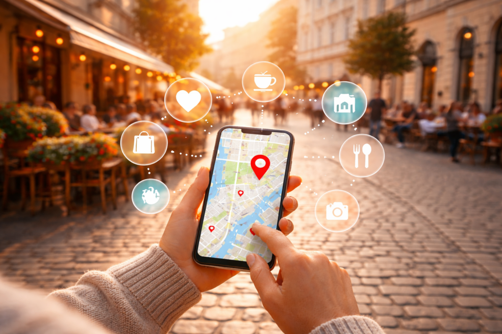 Smartphone map showing personalized local spots