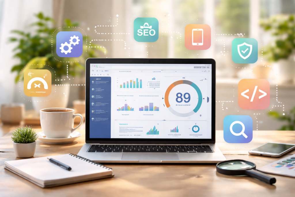 Technical SEO dashboard on modern workspace