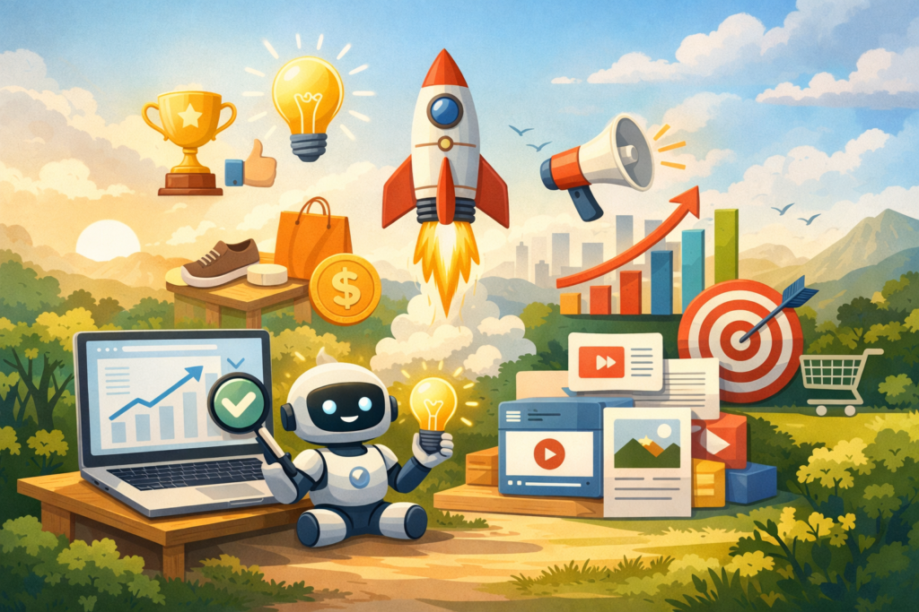 AI growth strategy with rising analytics graph