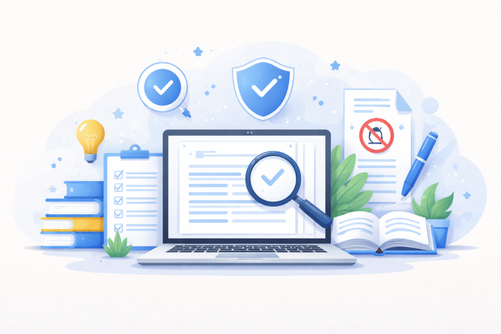 : A visual representation of authentic writing, showing a writer synthesizing various research sources into a unique, original document with proper attributions.