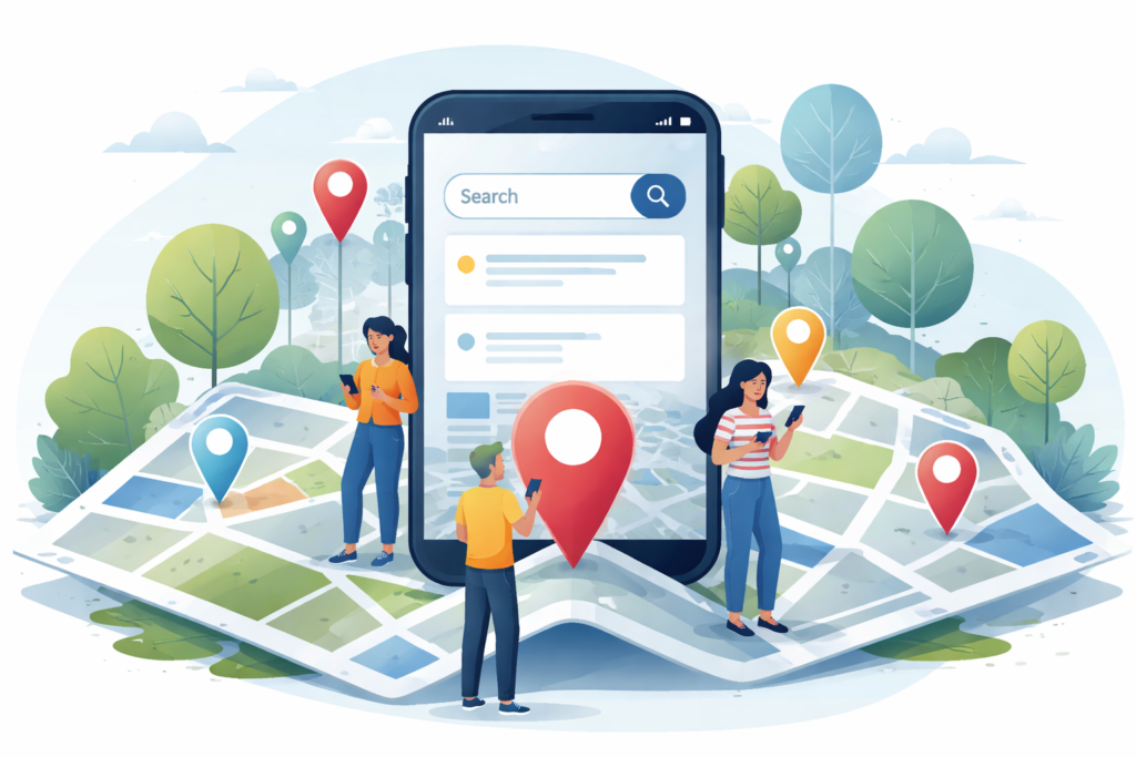 "Illustration showing the impact of business proximity on organic local search results."