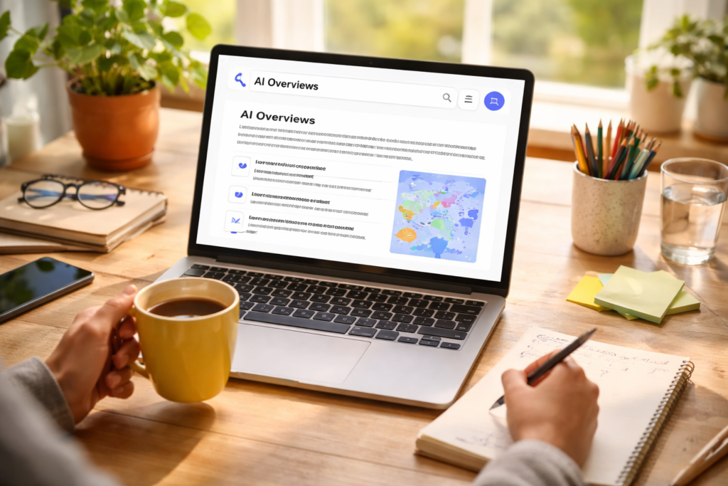 Person reviewing AI data on laptop desk