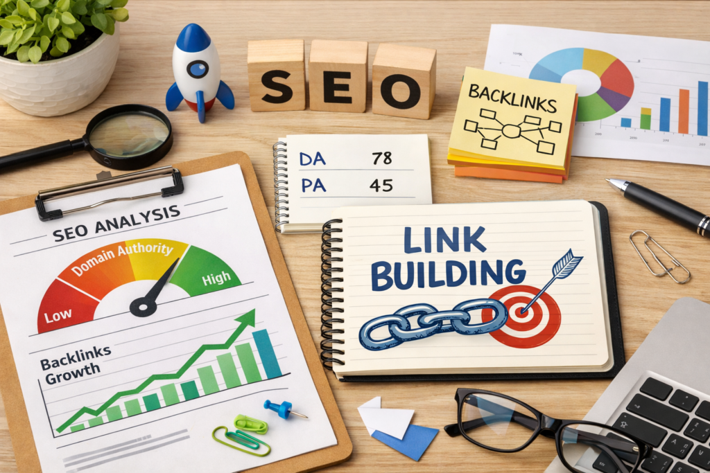 Backlink analysis and domain authority metrics