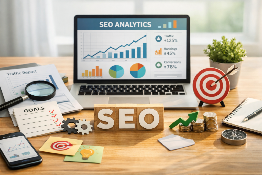 SEO performance metrics on analytics dashboard