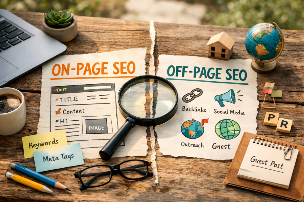 On-page vs off-page SEO comparison visual