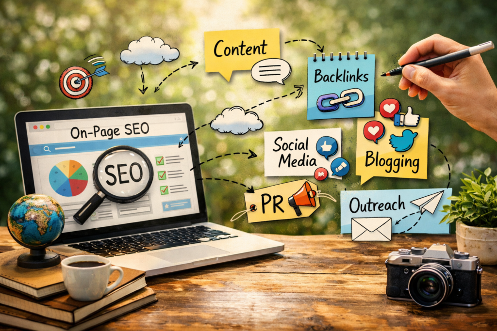 How off-page SEO supports on-page rankings.