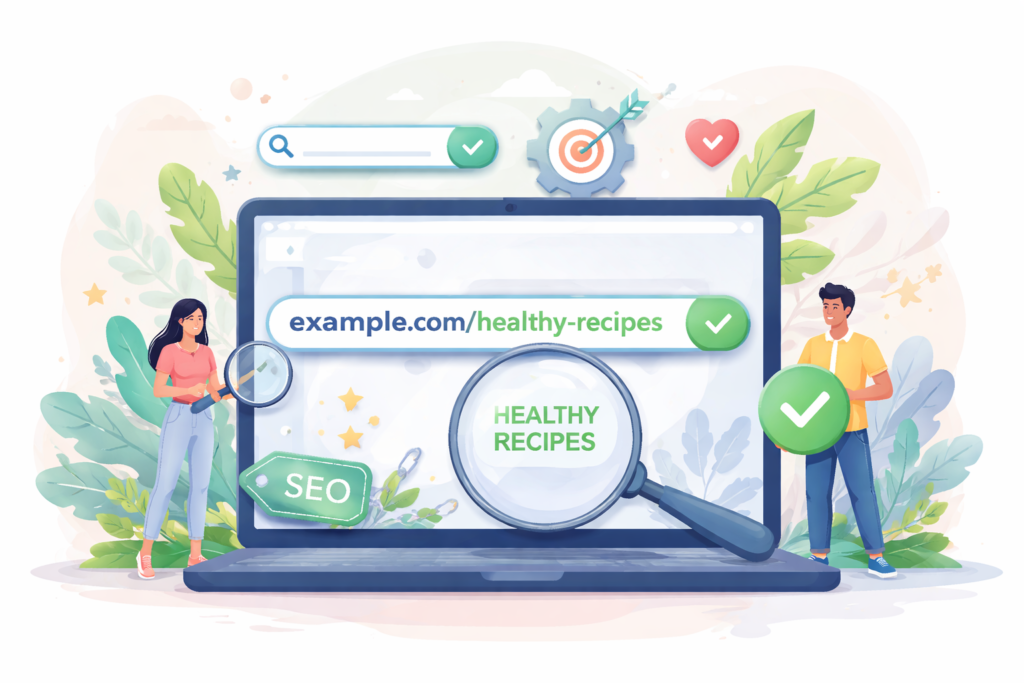 Clean, organized website URL on laptop