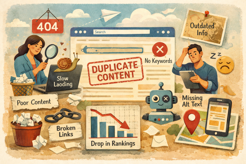 Website audit showing SEO errors dashboard