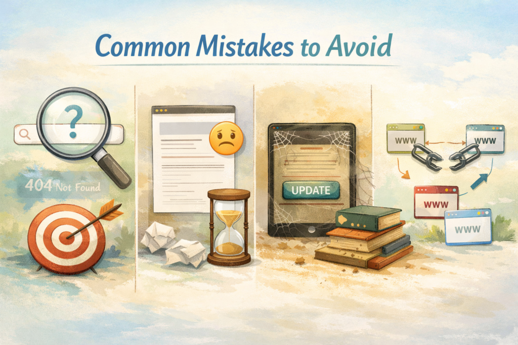SEO mistakes illustrated with visual icons