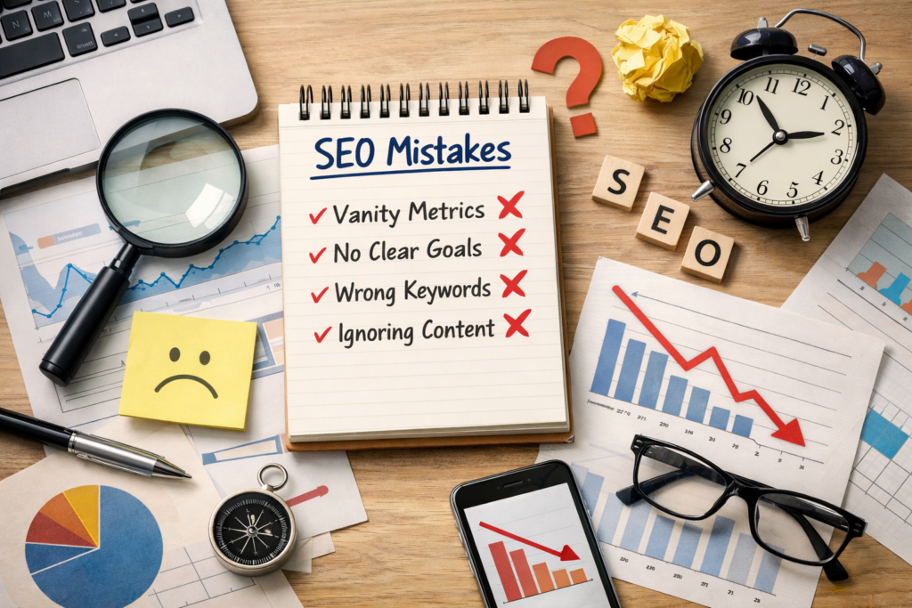 SEO performance mistakes analysis workspace